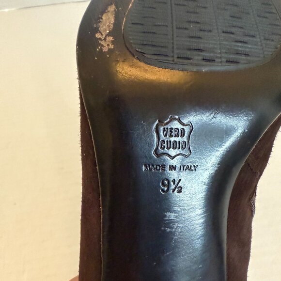 Aquatalia by Marvin K Brown Italian Made Suede Pointed Toe Heeled Booties 9.5 - Picture 4 of 8